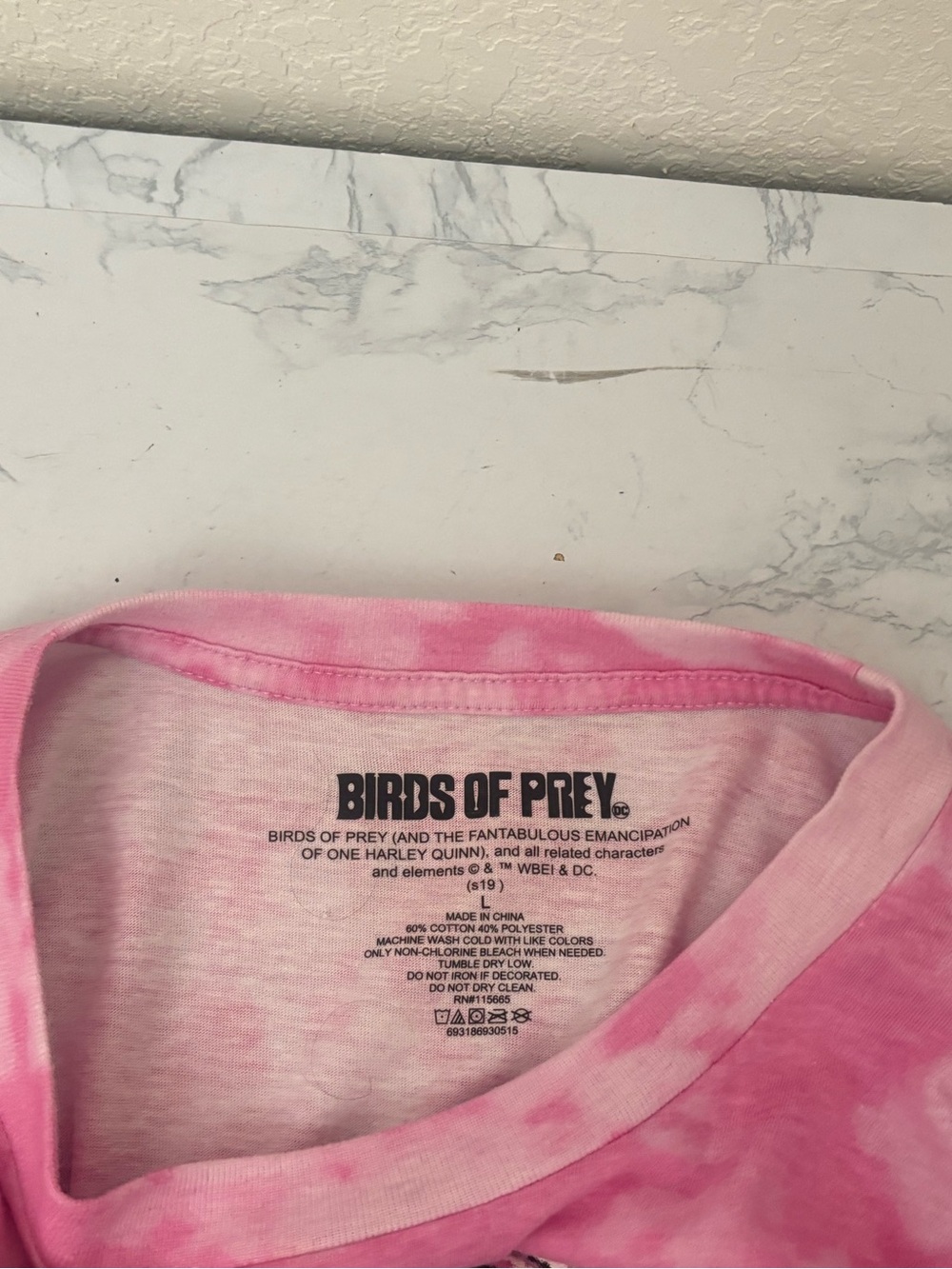 Birds Of Prey Harley Quinn Movie Logo T-Shirt L Long Sleeve Pink Tie Dye - Picture 7 of 8